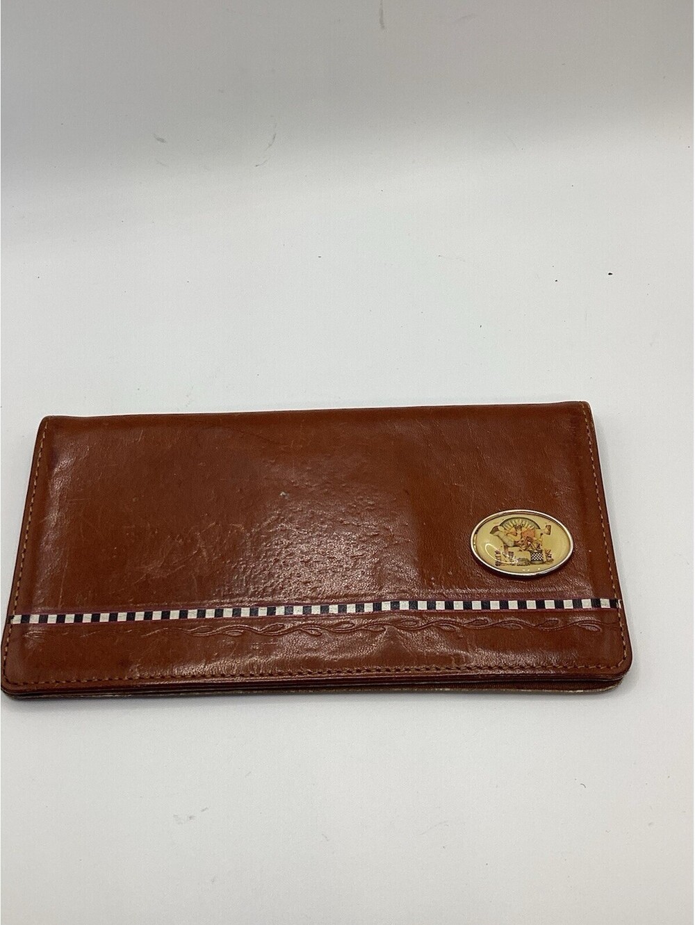Debbie Mumm Vintage Leather Checkbook Cover Brown Chef Cat